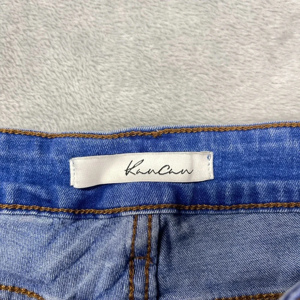 KanCan‎ Jean Shorts Womens 9/28 Blue Distressed Flat Front Stretch Frayed Hem